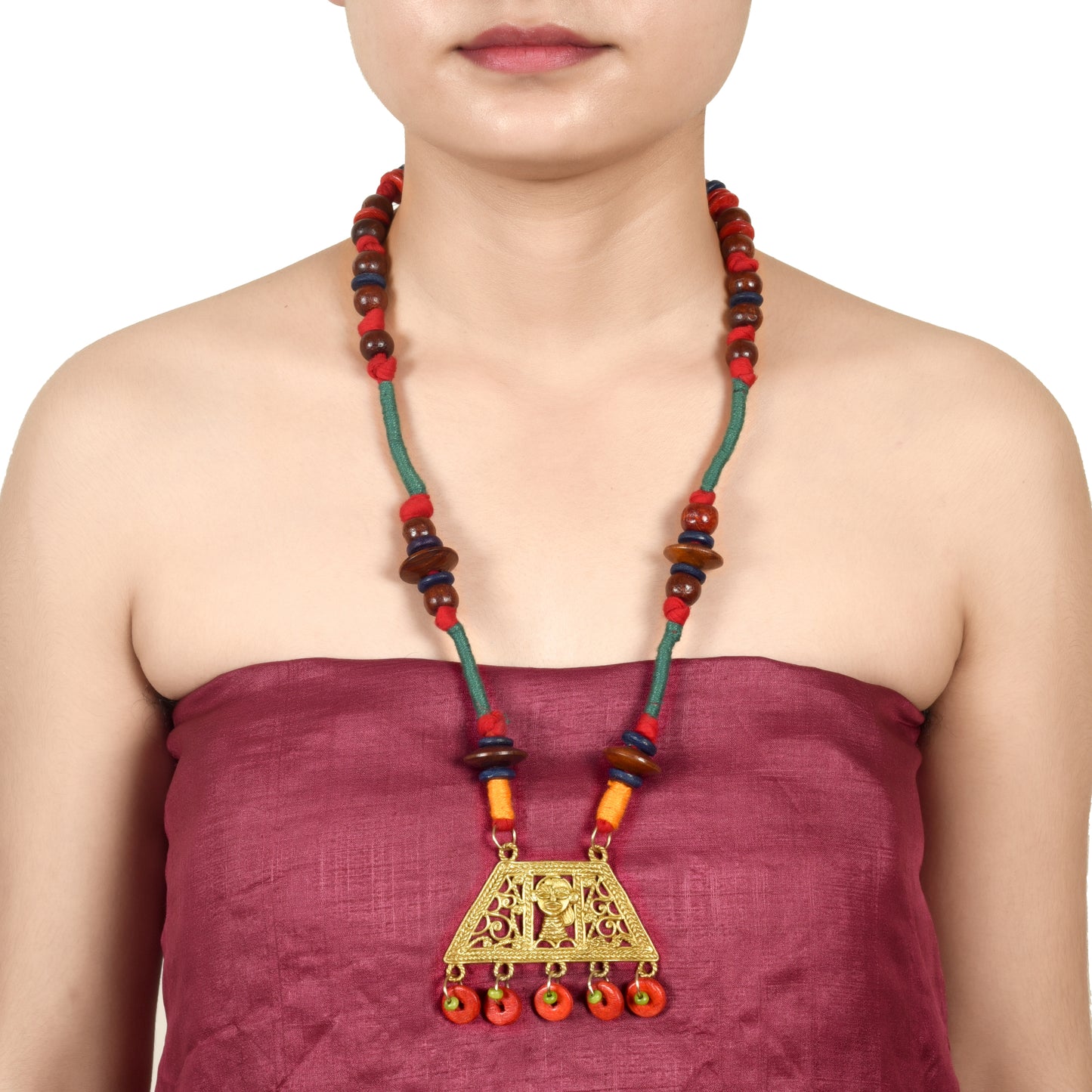 The Empress House Handcrafted Tribal Dokra Necklace in Pumpkin Orange