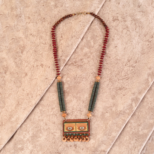 Evil Eyes-IV' Brown Handcrafted Tribal Dhokra Necklace