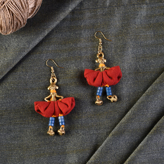 The Dancing Empress Handcrafted Tribal Dhokra Earrings in Garnet Red