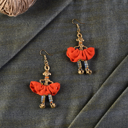 The Dancing Empress Handcrafted Tribal Dhokra Earrings in Sunset Orange