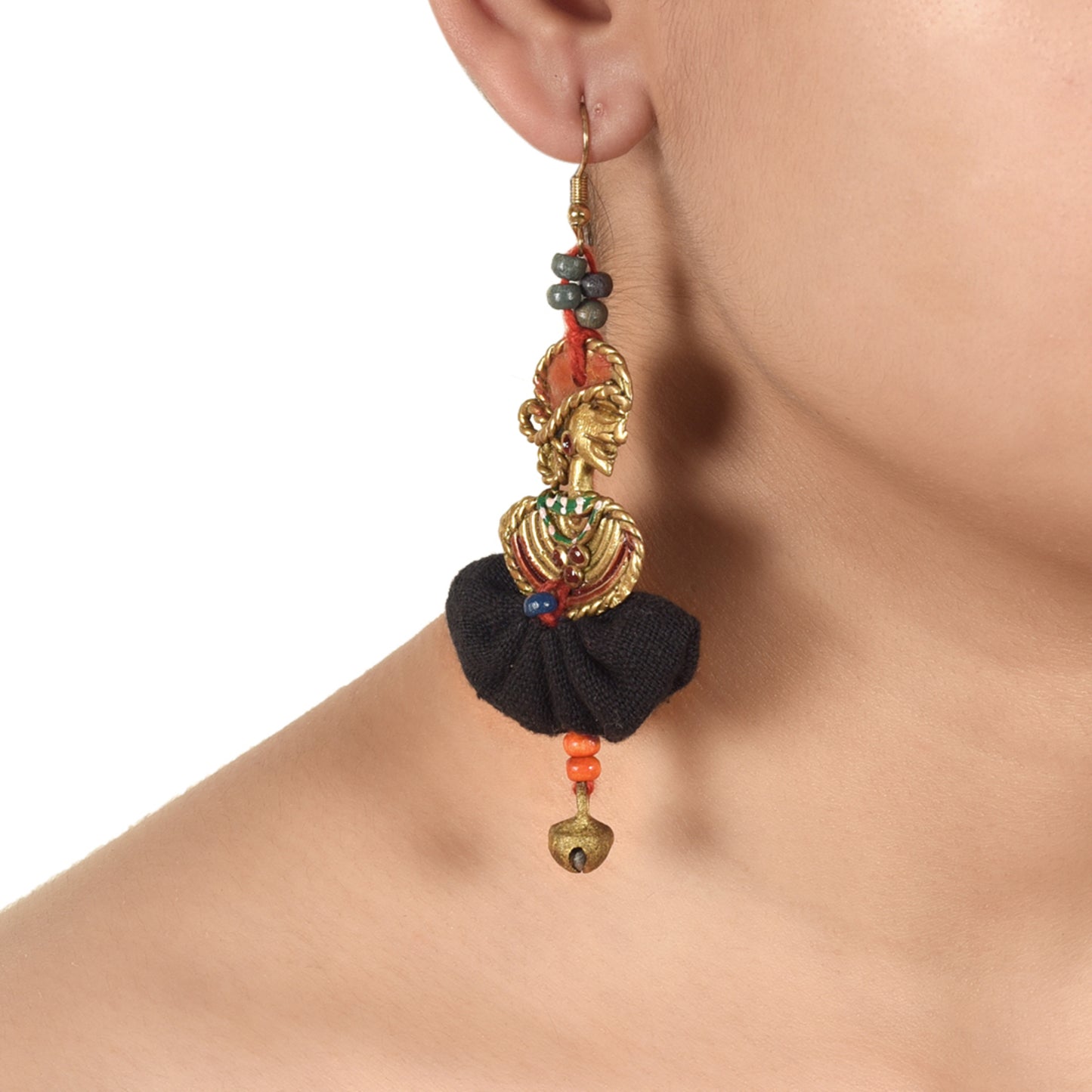 The Dancing Empress Handcrafted Tribal Dhokra Earrings in Jet Black
