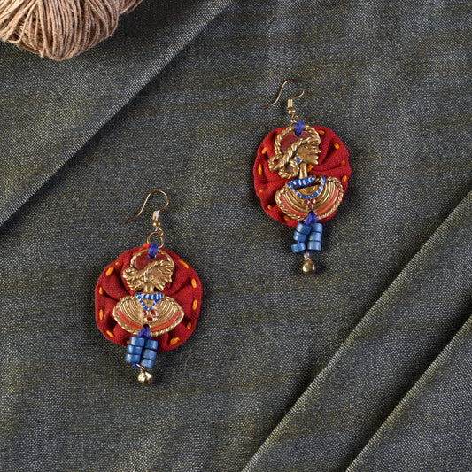 The Royal Empress Handcrafted Tribal Dhokra Round Earrings in Red