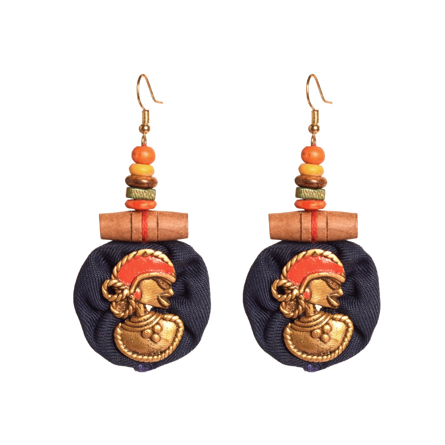 The Royal Empress Handcrafted Tribal Dhokra Round Earrings in Blue