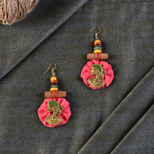 The Royal Empress Handcrafted Tribal Dhokra Round Earrings in Fuscia