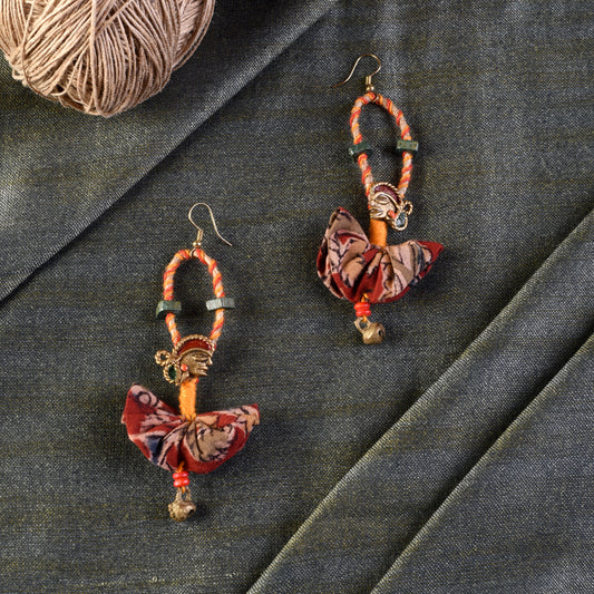 The Empress Handcrafted Tribal Dhokra Earrings in Red Floral Design
