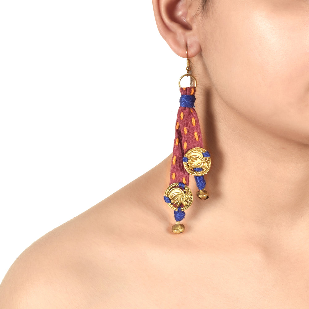 The Tribal Drops Handcrafted Dhokra Earrings in fabric