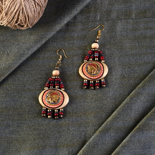 The Empress Handcrafted Tribal Dhokra Earrings in Maroon