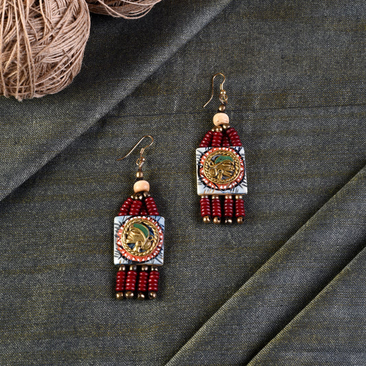 The Empress Handcrafted Tribal Dhokra Earrings in Turquoise