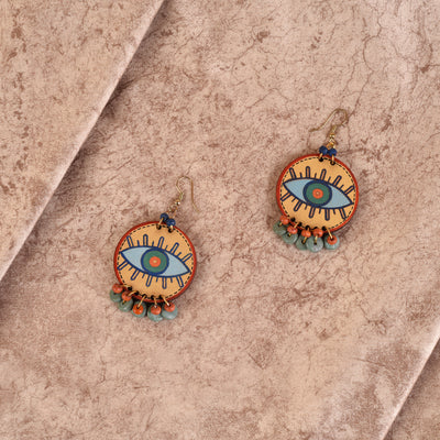 Evil Eye-II' Handcrafted Tribal Wooden Earrings