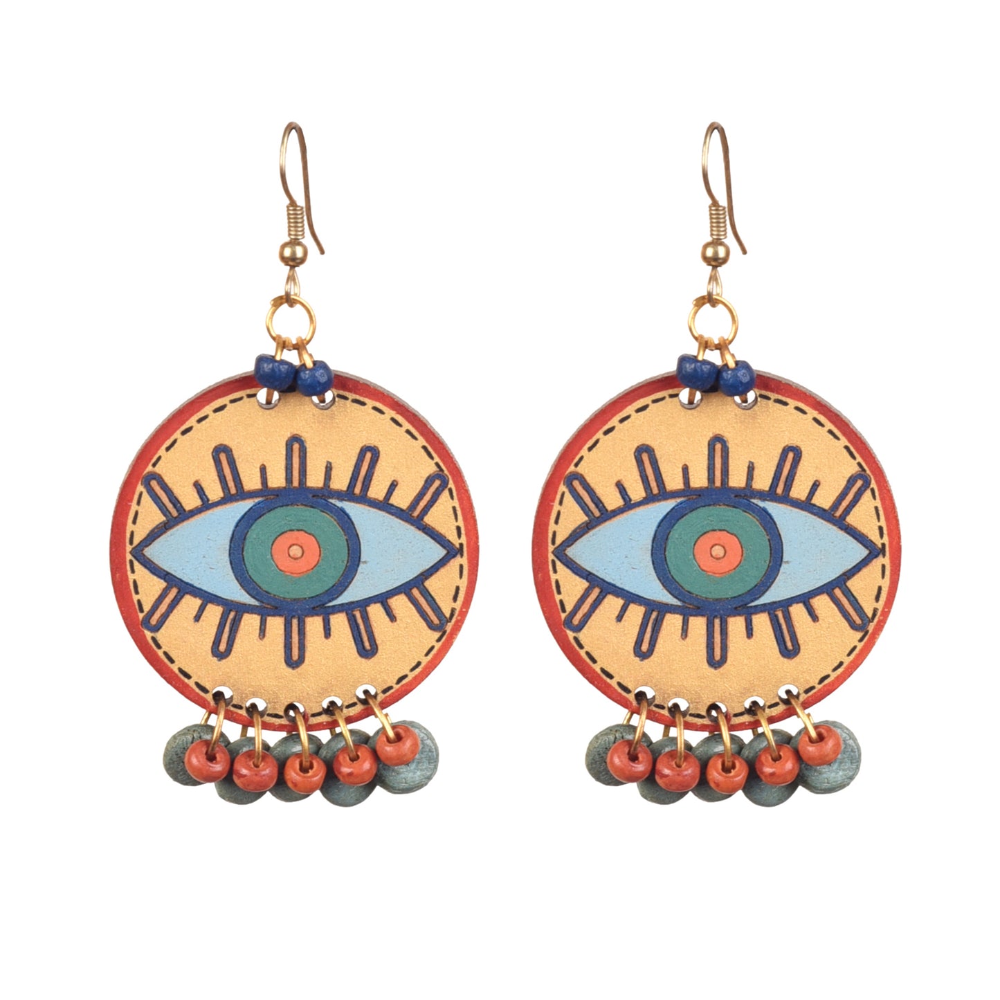 Evil Eye-II' Handcrafted Tribal Wooden Earrings