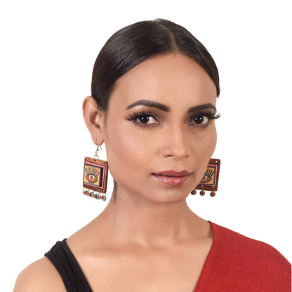 Evil Eye-V' Handcrafted Tribal Wooden Earrings