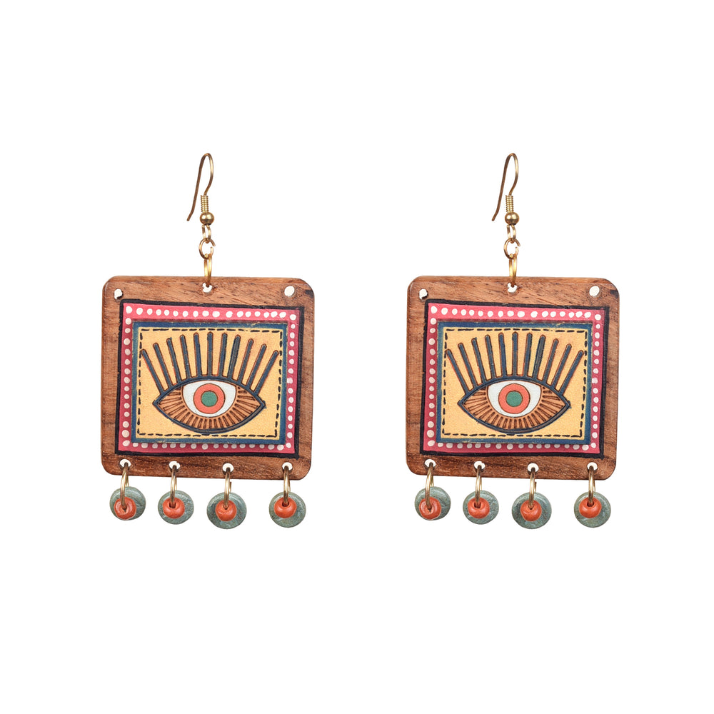 Evil Eye-V' Handcrafted Tribal Wooden Earrings