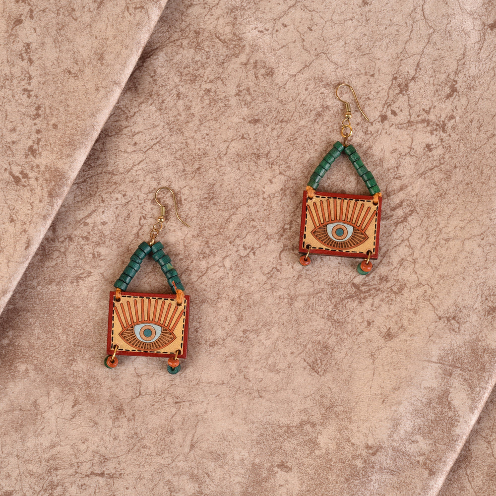 Evil Eye-VI' Handcrafted Tribal Wooden Earrings