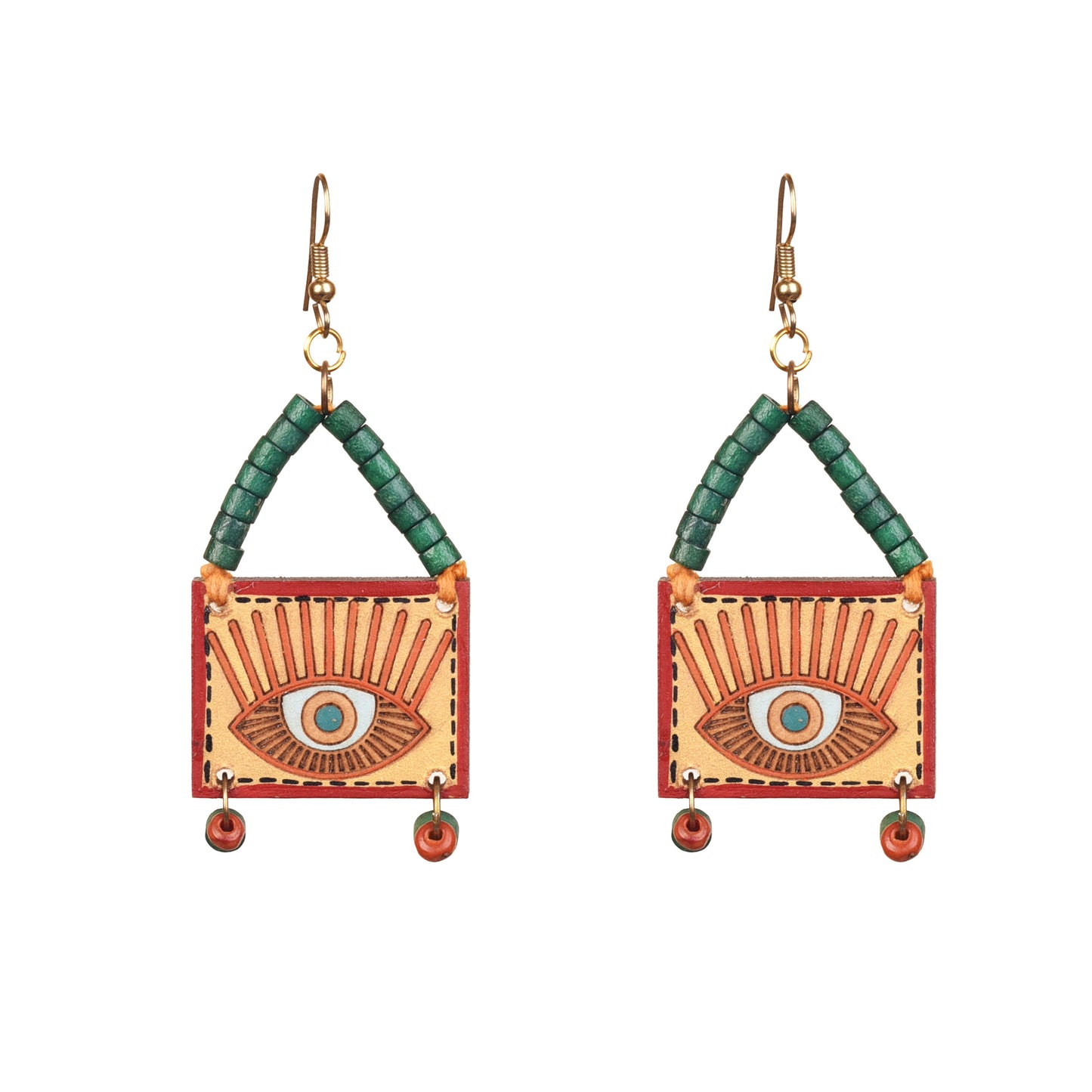 Evil Eye-VI' Handcrafted Tribal Wooden Earrings