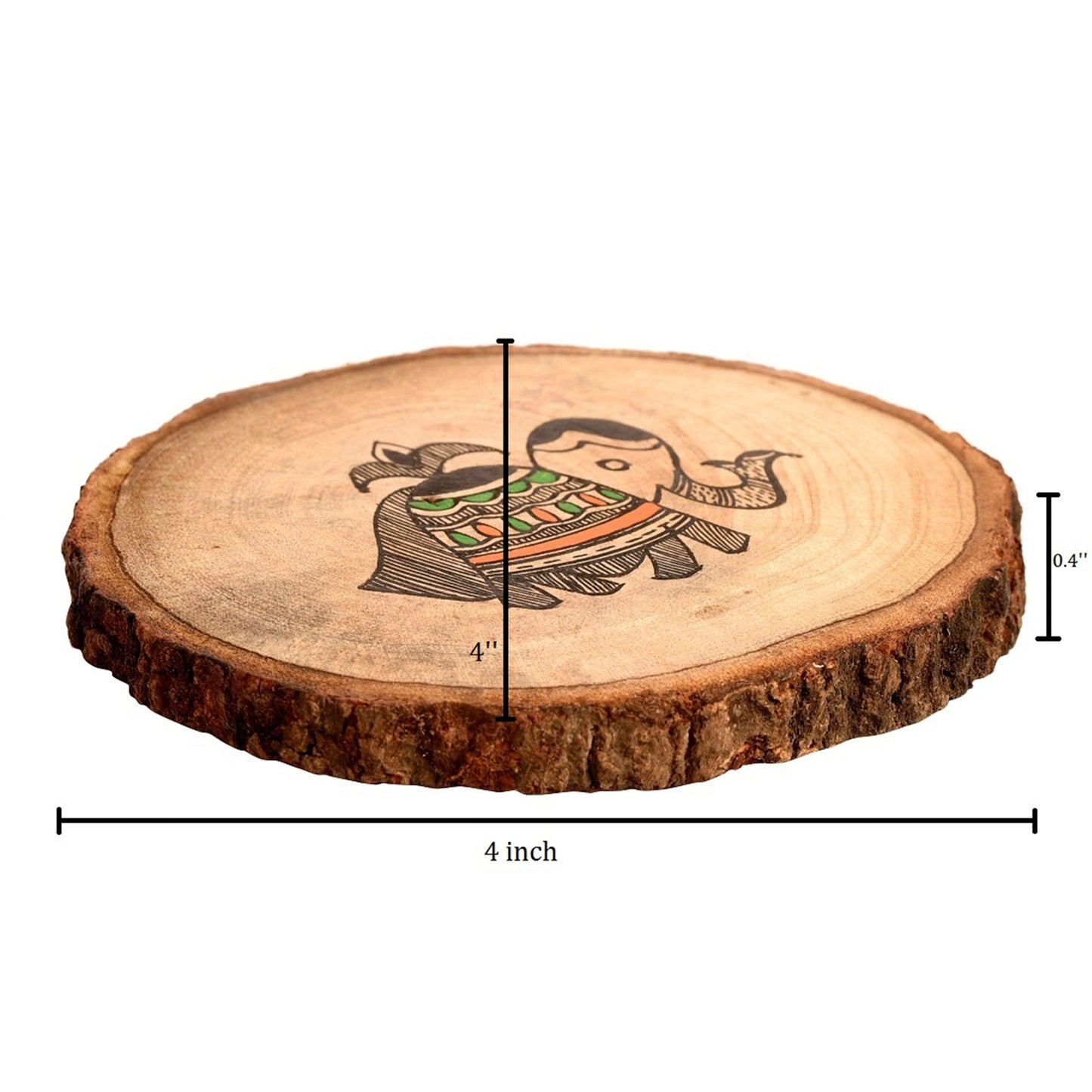 Handcrafted Mangowood Round Coasters with Madhubani Art (Set of 4)