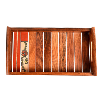 Tray Handpainted with Flower Motifs Handcrafted in Sheesham Wood