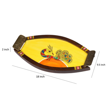 AAC-41-02-23-PB Oval Tray handcrafted & Framed with Metal Handles, Orange (18x9.5)