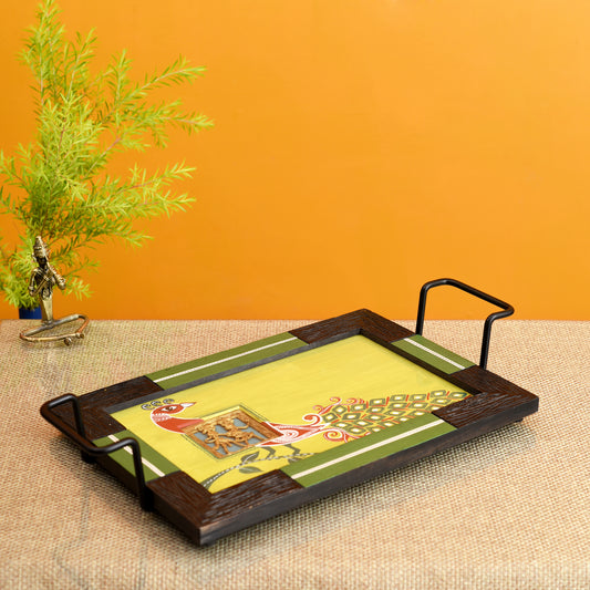 Serving Tray Madhubani Art with Easy Handle (18x10x3)