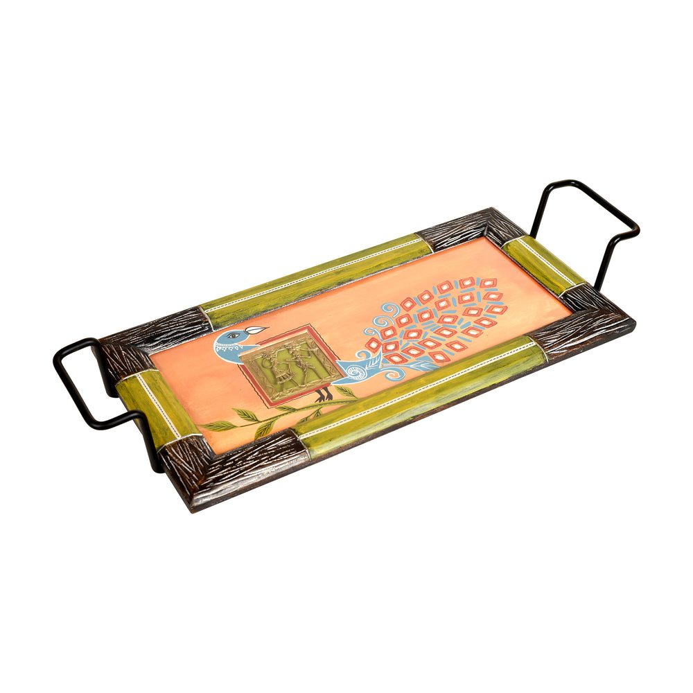 Serving Tray Madhubani Art with Easy Handle (21x8.5x3)