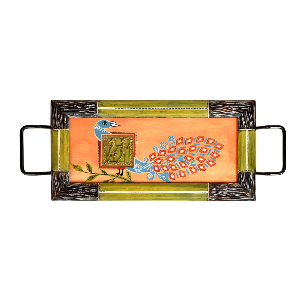 Serving Tray Madhubani Art with Easy Handle (21x8.5x3)