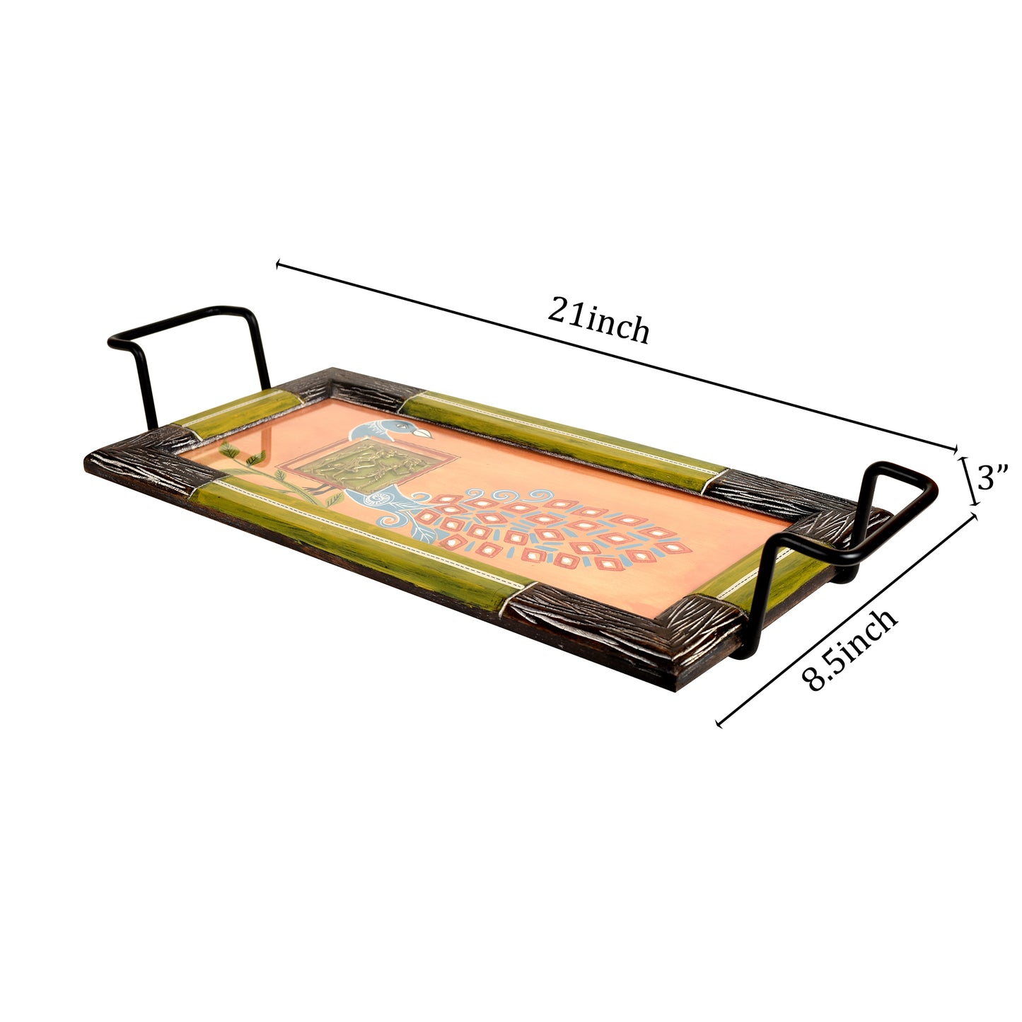 Serving Tray Madhubani Art with Easy Handle (21x8.5x3)