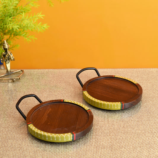 Round Snack Tray So2 with Metal Handle (7.5x6x0.5)