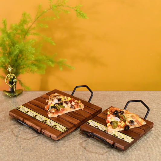 'Leaf of Nature' Snacking Trays in Rosewood-Set of 2