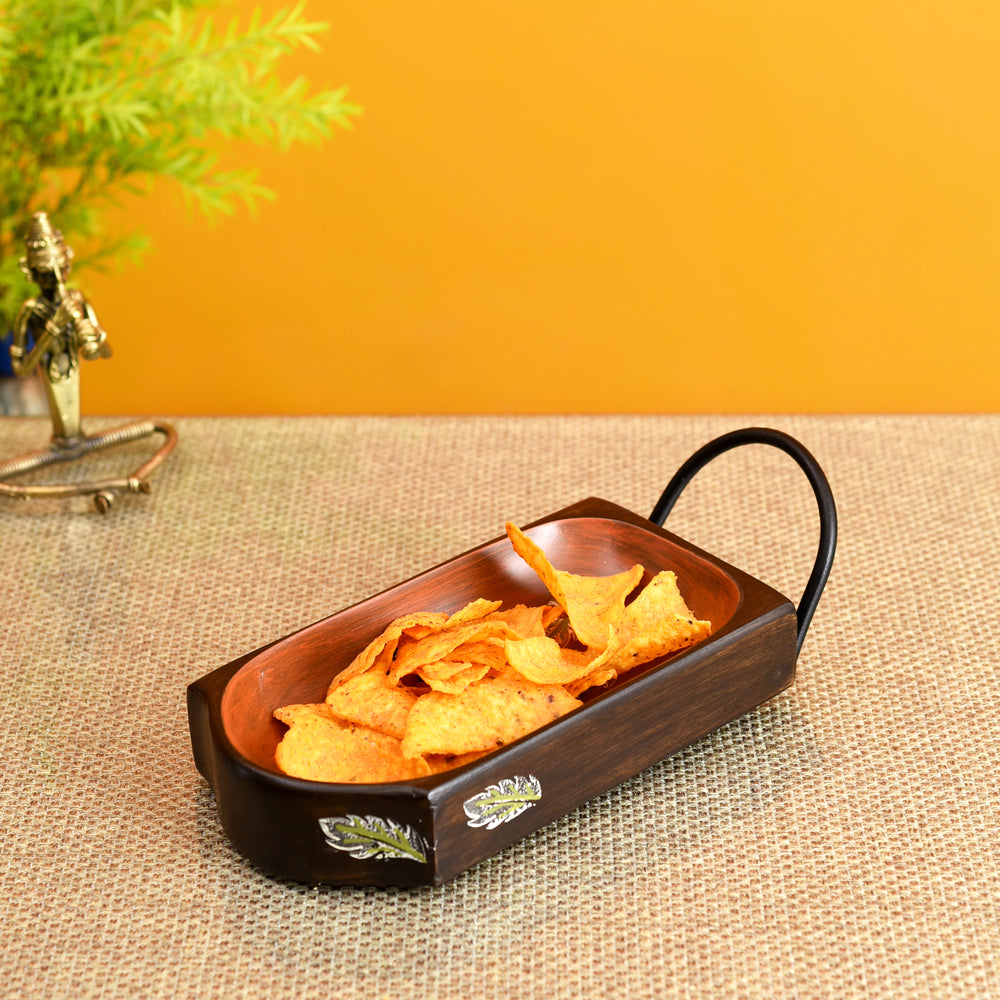 Chips n Snacks Server with Sleek Metal Handle (9x4x2.5)