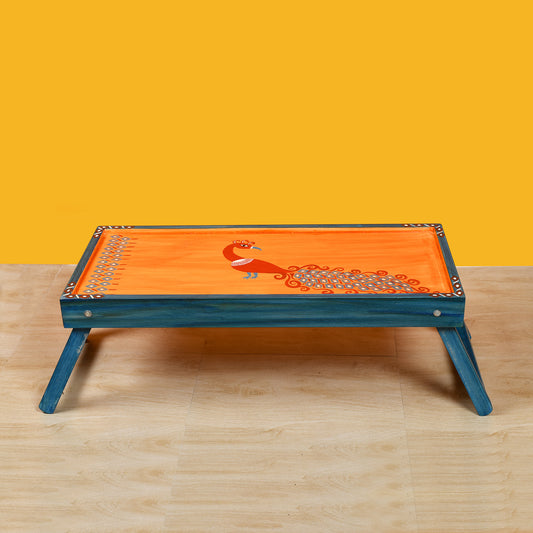 Handcrafted Mango Wood Folding Breakfast Tray with Madhubani Art (27 x 12 in)