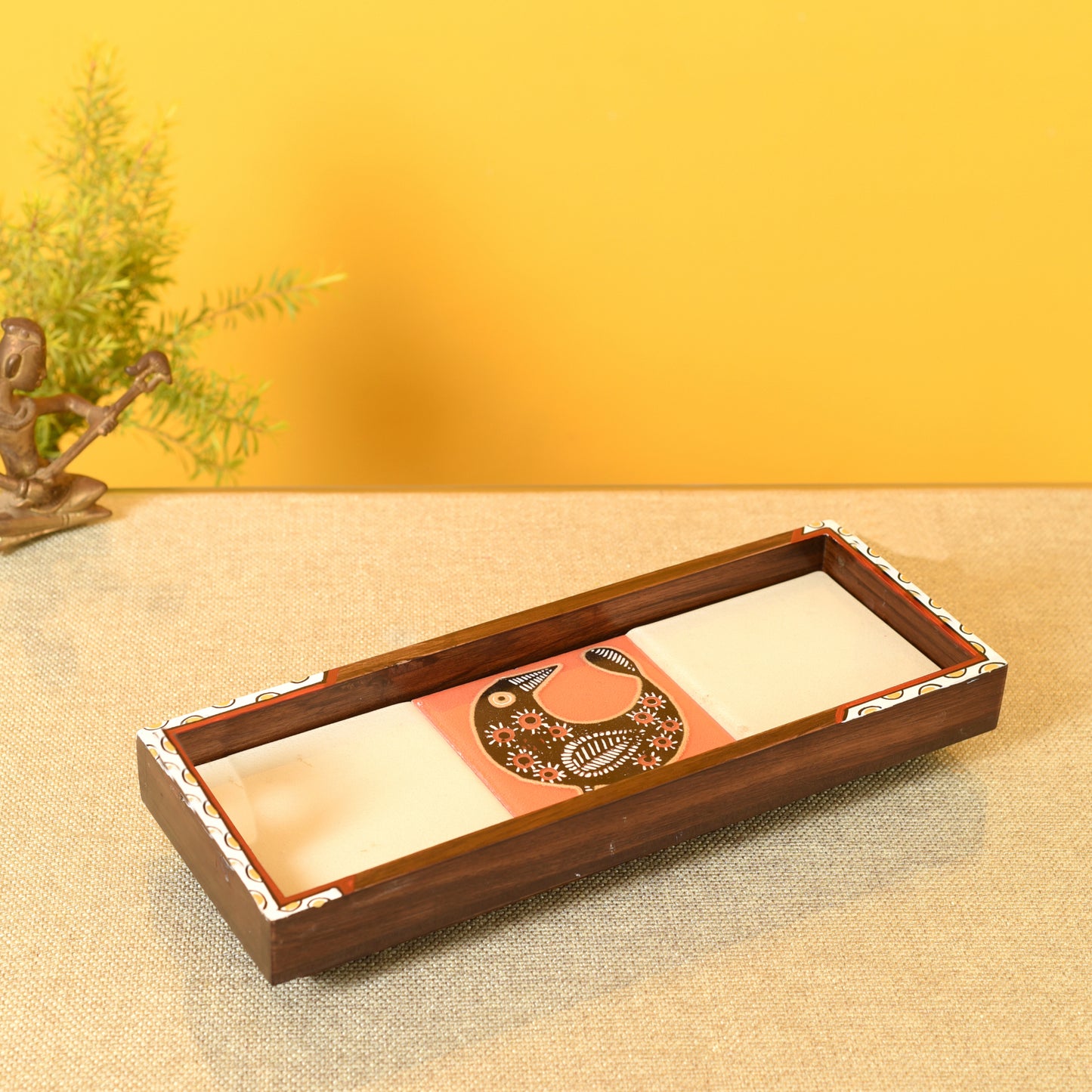 Mango Wood Handcrafted Cuckoo Rectangular Tray (12.5 x 5 in)