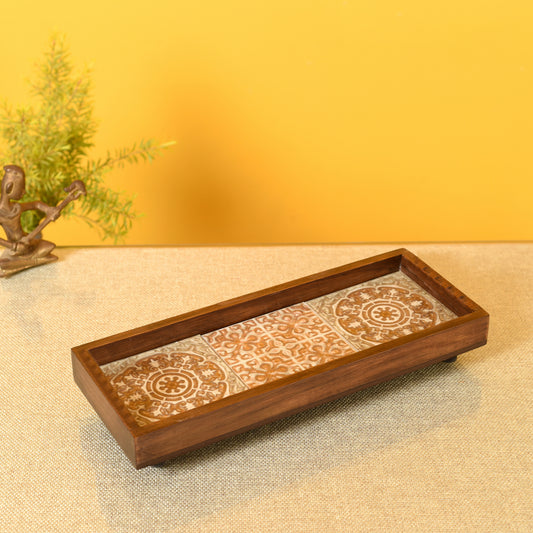 Mango Wood Handcrafted Mughal Rectangular Tray (12.5 x 5 in)