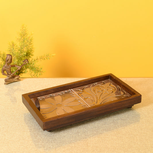 Mango Wood Handcrafted Floral Serenade Rectangular Tray (12 x 7.5 in)
