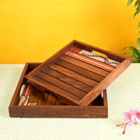 Trays with Tribal Art Handcrafted in RoseWood (set of 2) (12x12/10.6x10.6