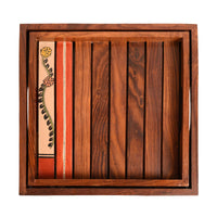 Trays with Tribal Art Handcrafted in RoseWood (set of 2) (12x12/10.6x10.6