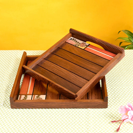 Trays with Folk Art Handcrafted in RoseWood (set of 2) (10x10/9x9")