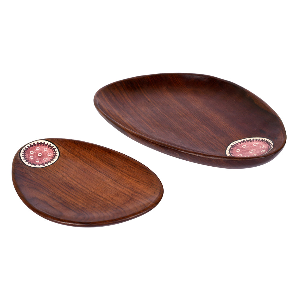 Trays in Oval Shape with Tribal Art Handcrafted in RoseWood (11inx7in)