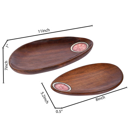 Trays in Oval Shape with Tribal Art Handcrafted in RoseWood (11inx7in)