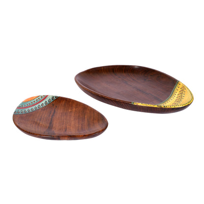Trays in Oval Shape with Tribal Motifs Handcrafted in RoseWood