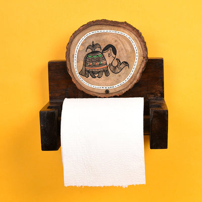 Tissue Roll/Towel Holder Handcrafted in Wood with Folk Art (6x4x6")
