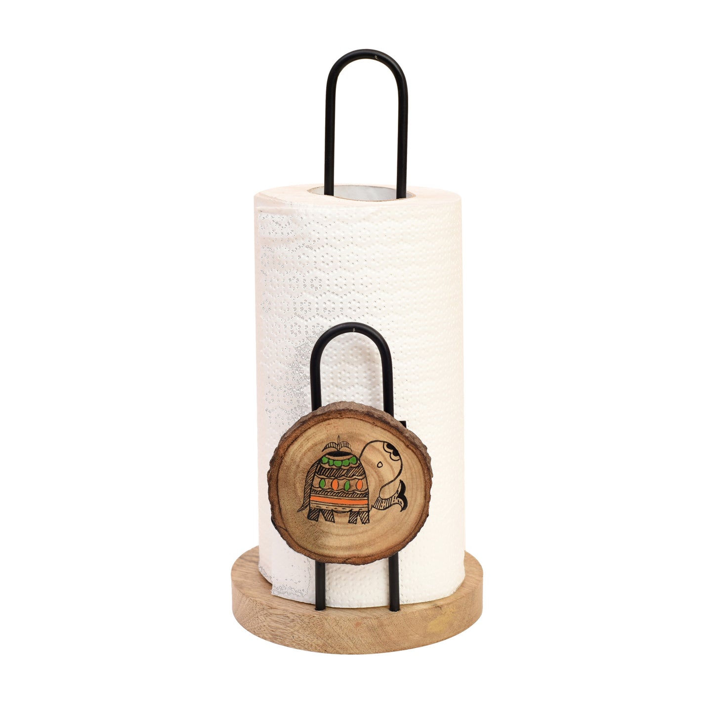 Mango Wood Handcrafted Tissue Roll Holder with Madhubani Art