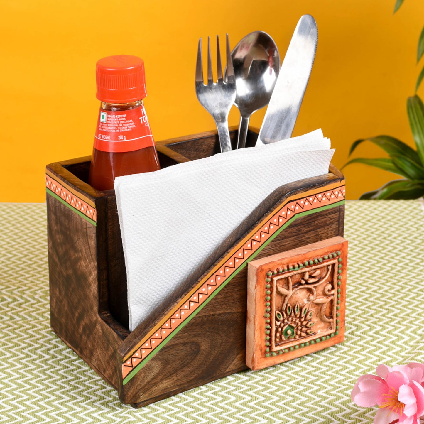 Mango Wood Handcrafted Cutlery Holder (7.2 x 5 in)