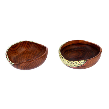 Bowl Handcrafted in Wood with Tribal Art (Set of 2) (2x4.5")