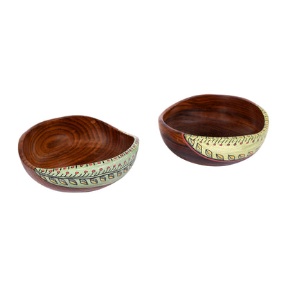 Bowl Handcrafted in Wood with Tribal Art (Set of 2) (2x4.5")