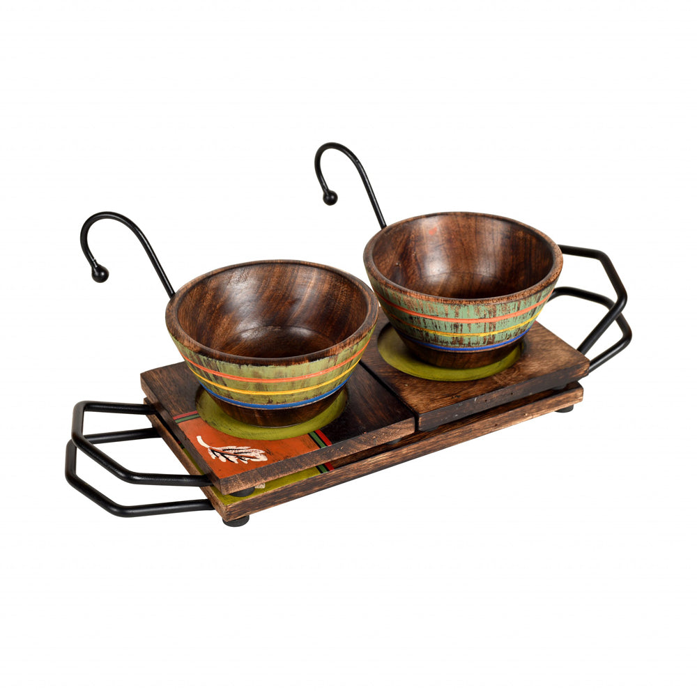 Hook-ed Snack Bowl with Square Tray Two Sets with One Holding Tray (6.5x4x4.5/13.5x4.5)