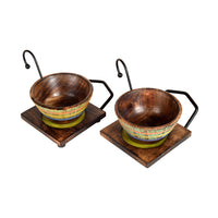 Hook-ed Snack Bowl with Square Tray Two Sets with One Holding Tray (6.5x4x4.5/13.5x4.5)