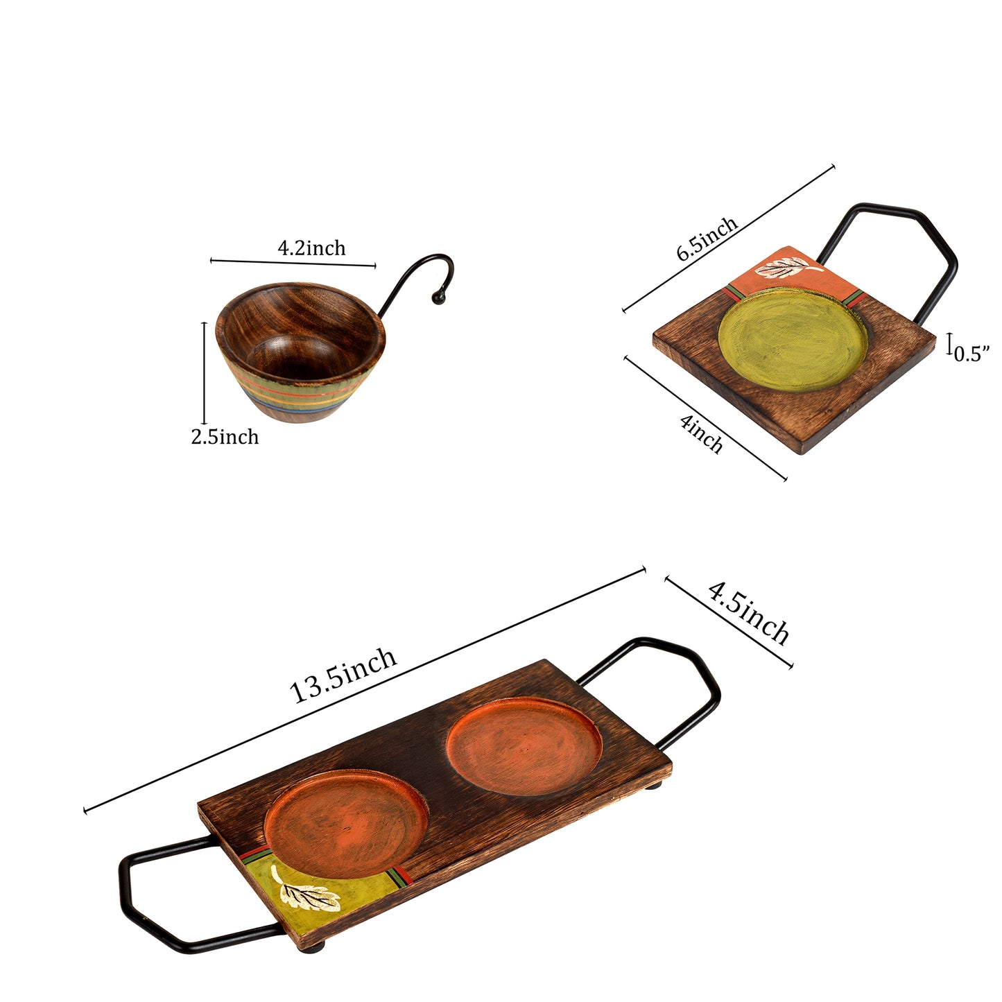 Hook-ed Snack Bowl with Square Tray Two Sets with One Holding Tray (6.5x4x4.5/13.5x4.5)