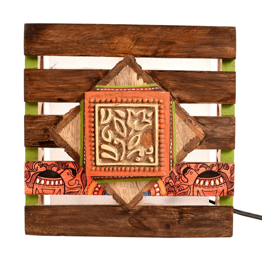 Wall Lamp Handcrafted in Wood with Tribal Motifs (8x2.5x8")