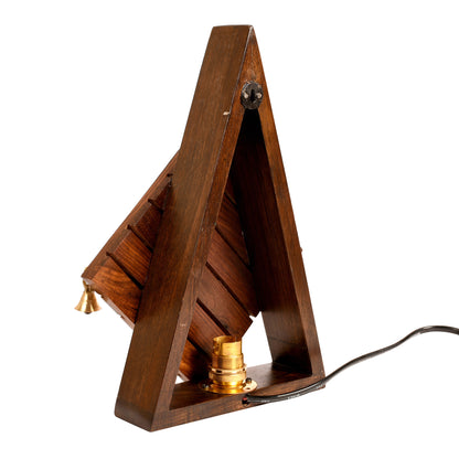 Wall Lamp in Triangular Shape Handcrafted in Wood with Tribal Motifs (8.5x3.5x12.5")