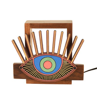 Evil-Eye Handcrafted Teak Wood Wall Lamp (9 x 3 in)