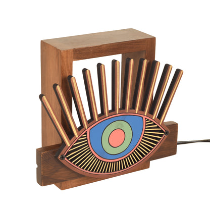 Evil-Eye Handcrafted Teak Wood Wall Lamp (9 x 3 in)